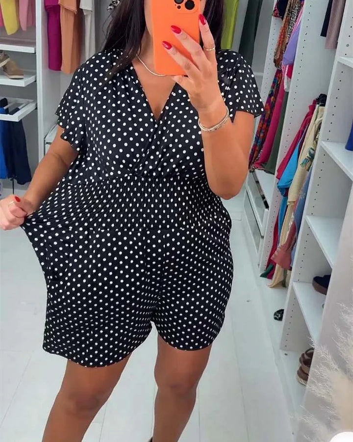 Peyton - Casual Short Sleeve And Dot Print Jumpsuit