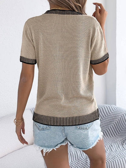 Alethea - Elegant Round Neck And Striped Knitted Top