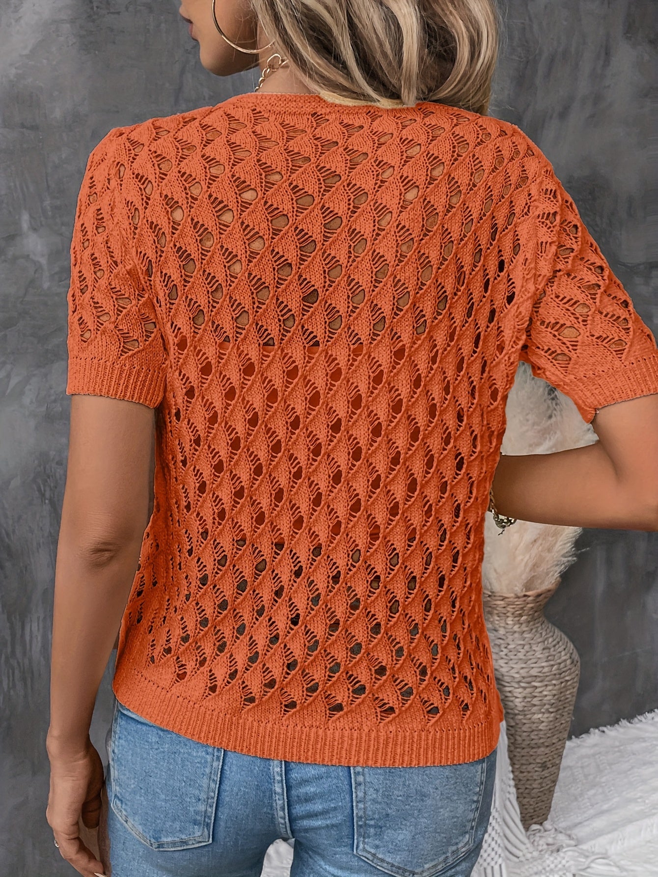 Angelique - Elegant V-Neck Lace Short Sleeve Pullover