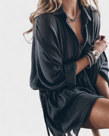 Rosina - Linen Dress With Front Pocket