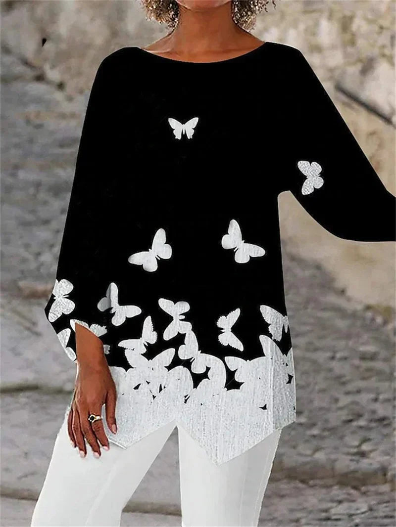 Soraya - Round Neck And Long Sleeve Printed Shirt