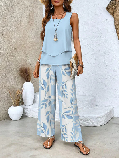 Samborska - Summer Sleeveless Top And Wide Leg Pant