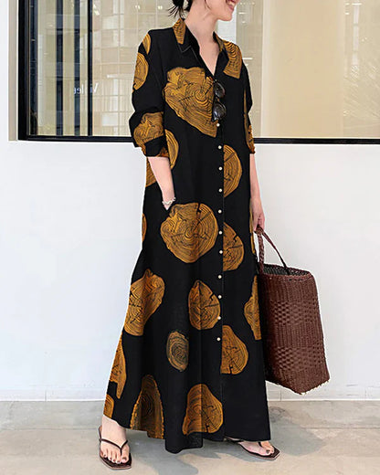 Poleska - Elegant Long Sleeve Printed Maxi Dress