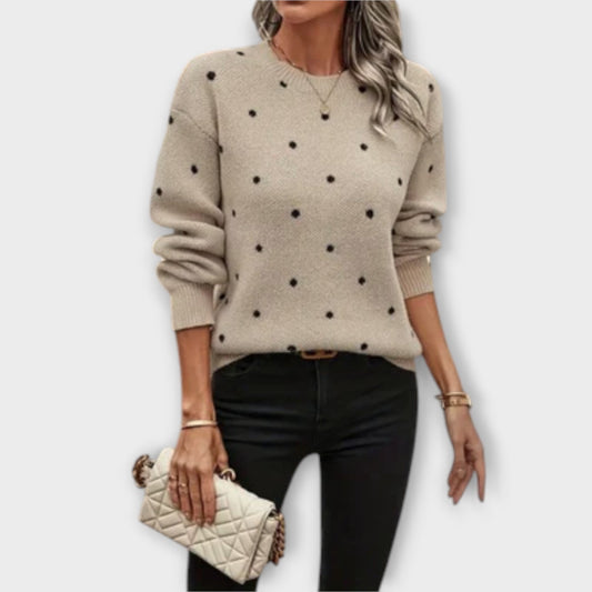 Ava – Polka Dot Patterned Casual Long Sleeve Knit Sweater