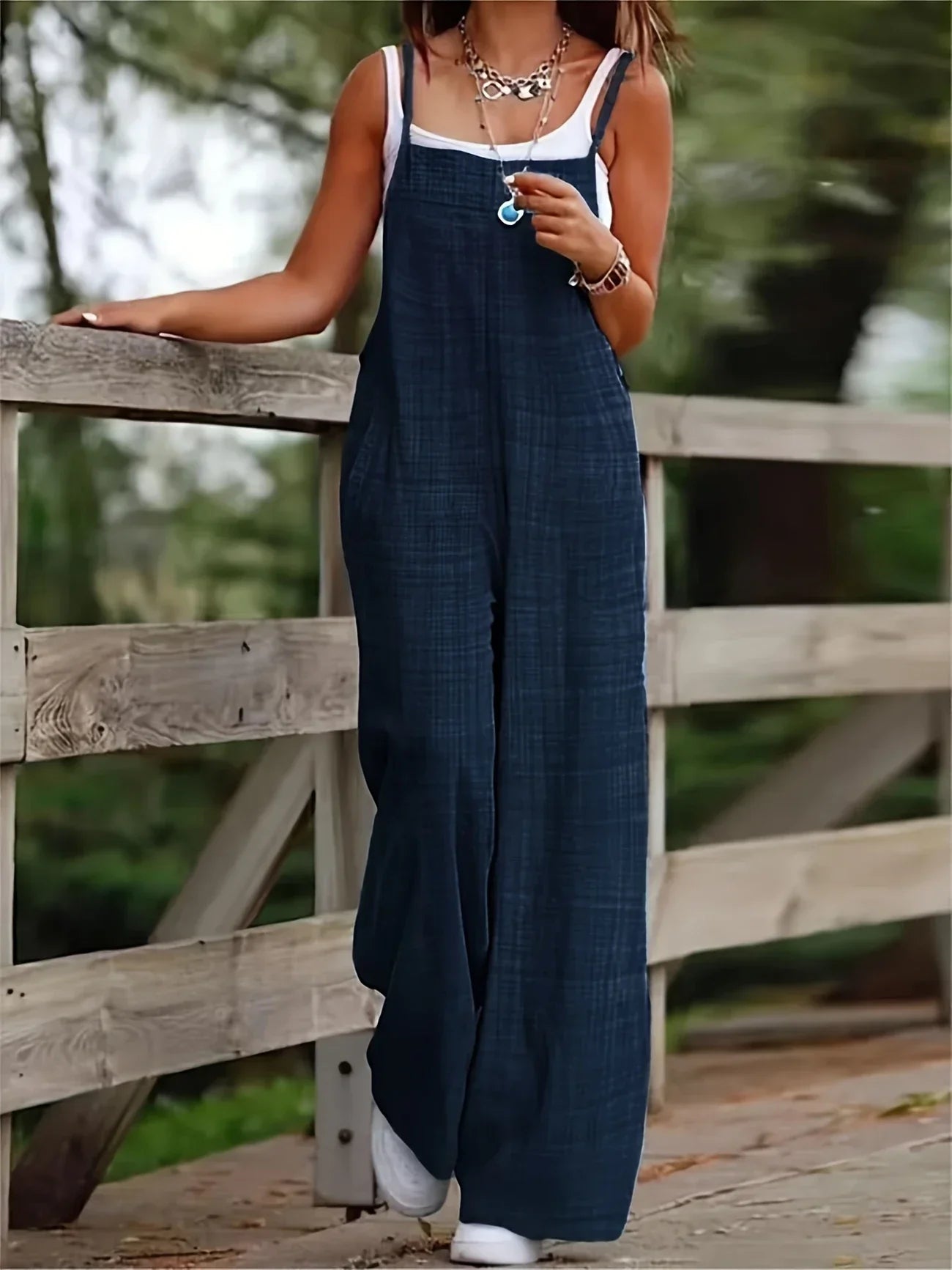 Annia - Casual Wide Leg Overalls With Pockets