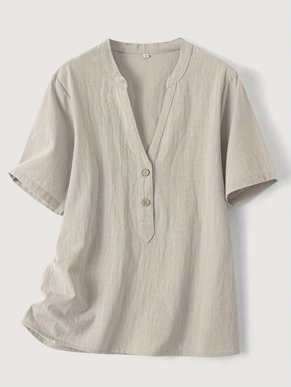 Sharron - Elegant V-Neck Blouse With Button Up