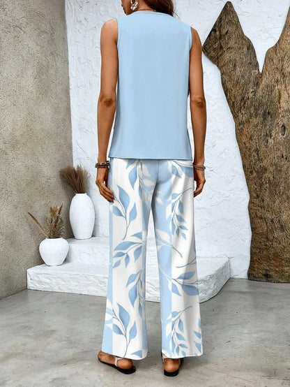 Samborska - Summer Sleeveless Top And Wide Leg Pant
