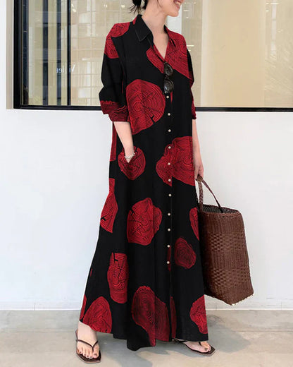 Poleska - Elegant Long Sleeve Printed Maxi Dress