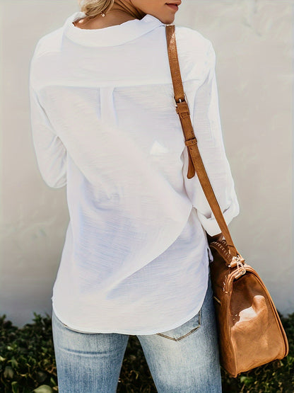 Priscilla - Long Sleeve V-Neck Blouse With Button Front