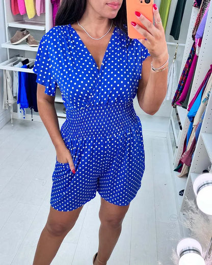 Peyton - Casual Short Sleeve And Dot Print Jumpsuit