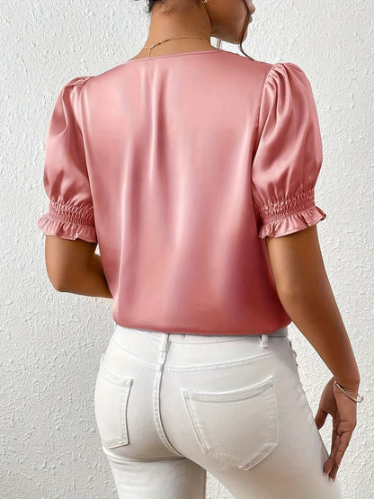 Abella - Elegant V-neck And Puff Sleeve Blouse