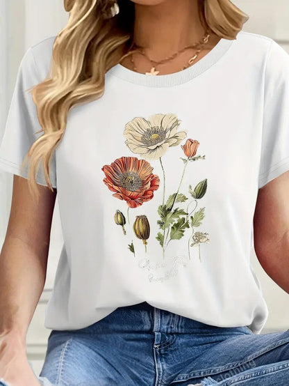 Aimilia - Elegant Short Sleeve T-Shirt With Floral Print