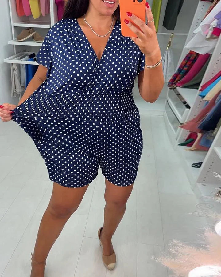 Peyton - Casual Short Sleeve And Dot Print Jumpsuit