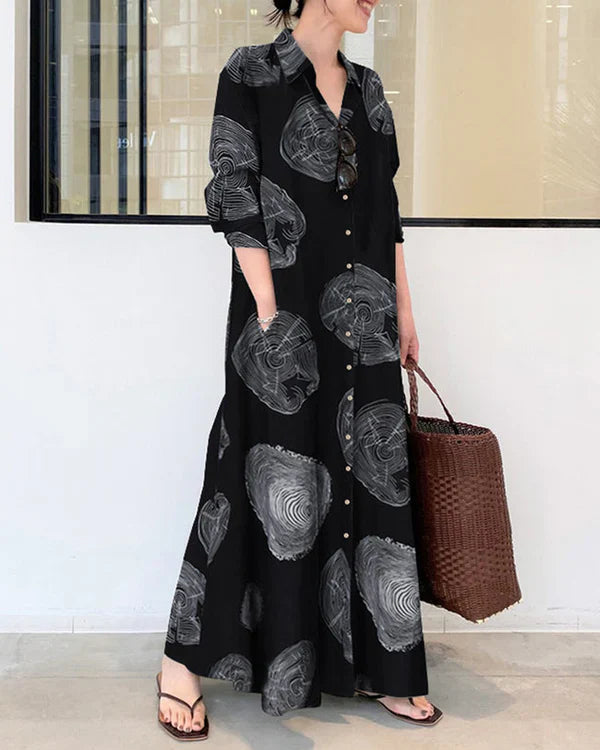 Poleska - Elegant Long Sleeve Printed Maxi Dress
