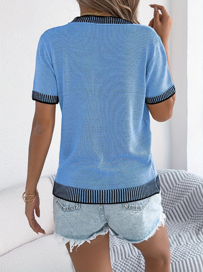 Alethea - Elegant Round Neck And Striped Knitted Top