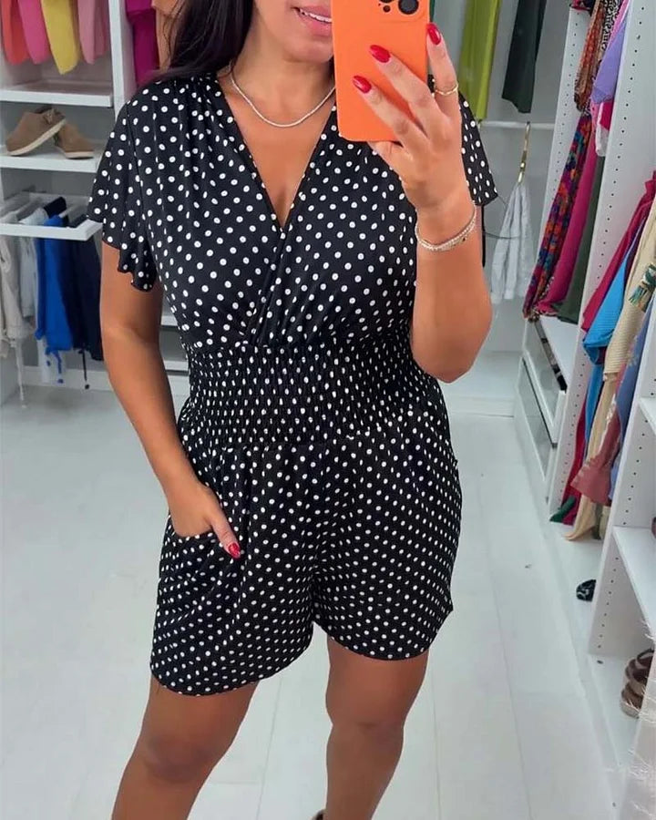 Peyton - Casual Short Sleeve And Dot Print Jumpsuit