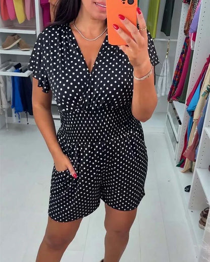 Peyton - Casual Short Sleeve And Dot Print Jumpsuit