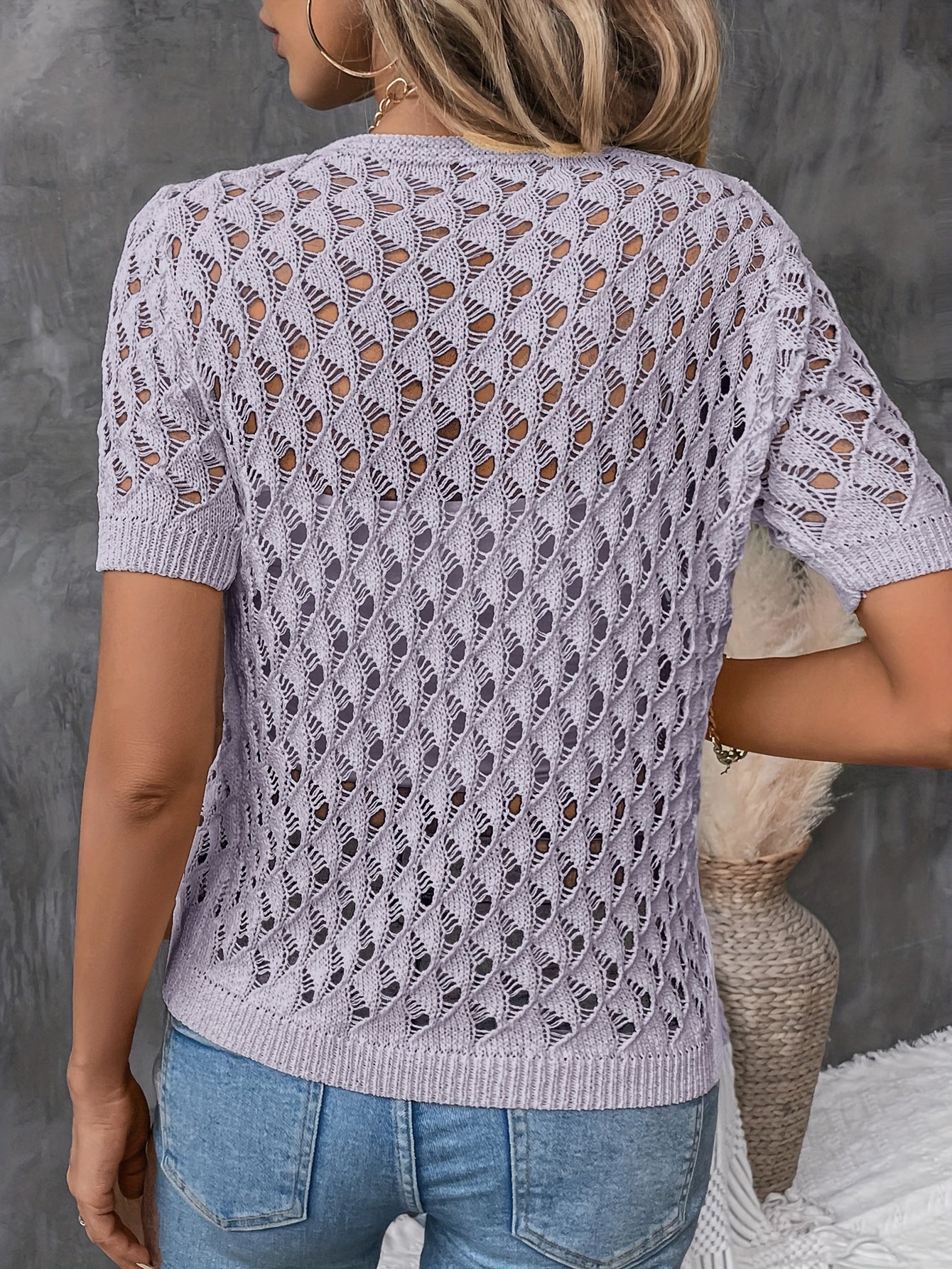 Angelique - Elegant V-Neck Lace Short Sleeve Pullover