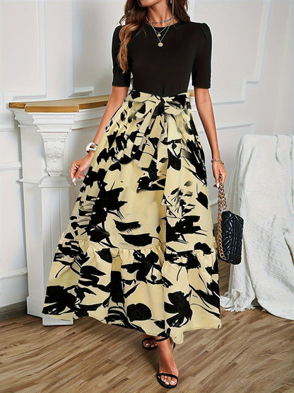 Nuray - Elegant Floral Short Sleeve Dress