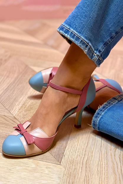 Bellarosa | Colourful sandals with bow and strap, round toe