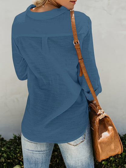 Priscilla - Long Sleeve V-Neck Blouse With Button Front