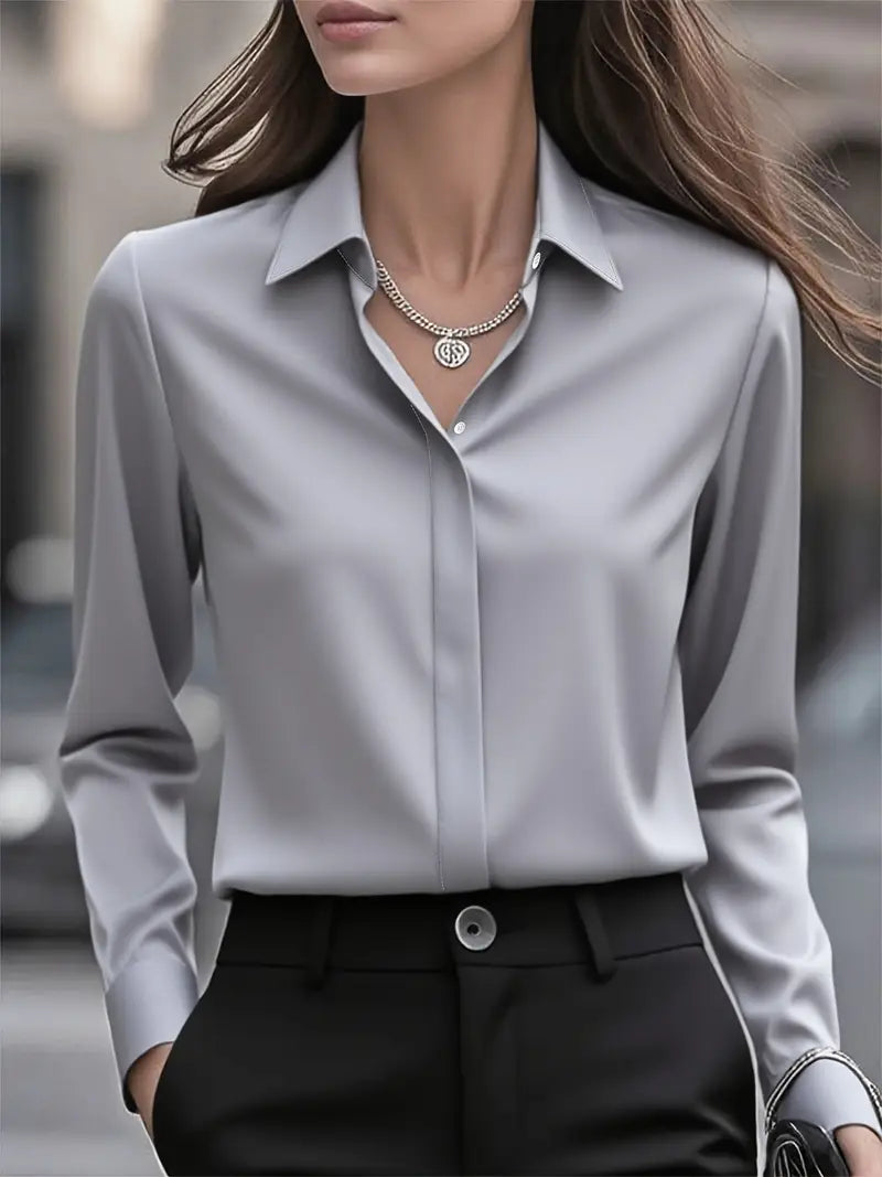 Amiliana - Elegant Long Sleeve Button Down Shirt