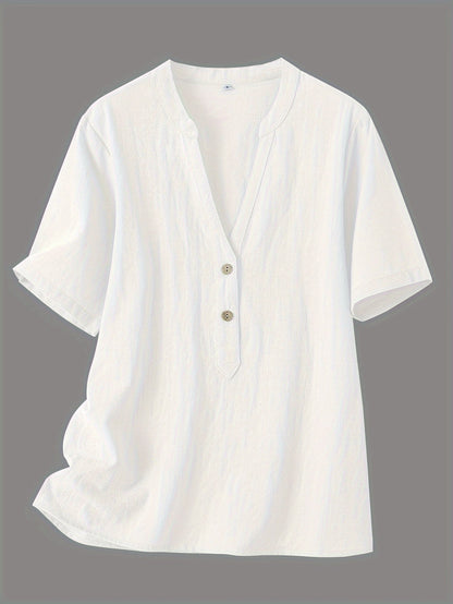 Sharron - Elegant V-Neck Blouse With Button Up