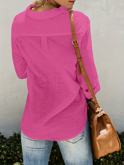 Priscilla - Long Sleeve V-Neck Blouse With Button Front