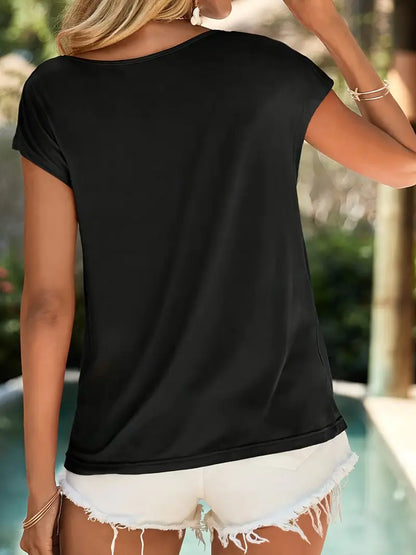 Noguera - Stylish Short Sleeve Blouse With Deep V Neck