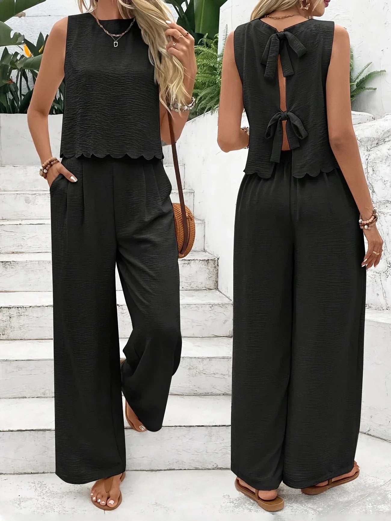 Raya- Stylish Sleeveless Two Piece Set
