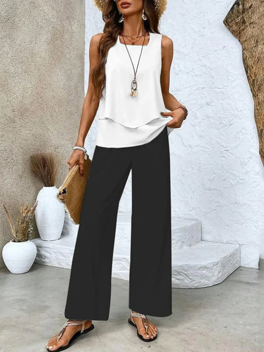 Samborska - Summer Sleeveless Top And Wide Leg Pant