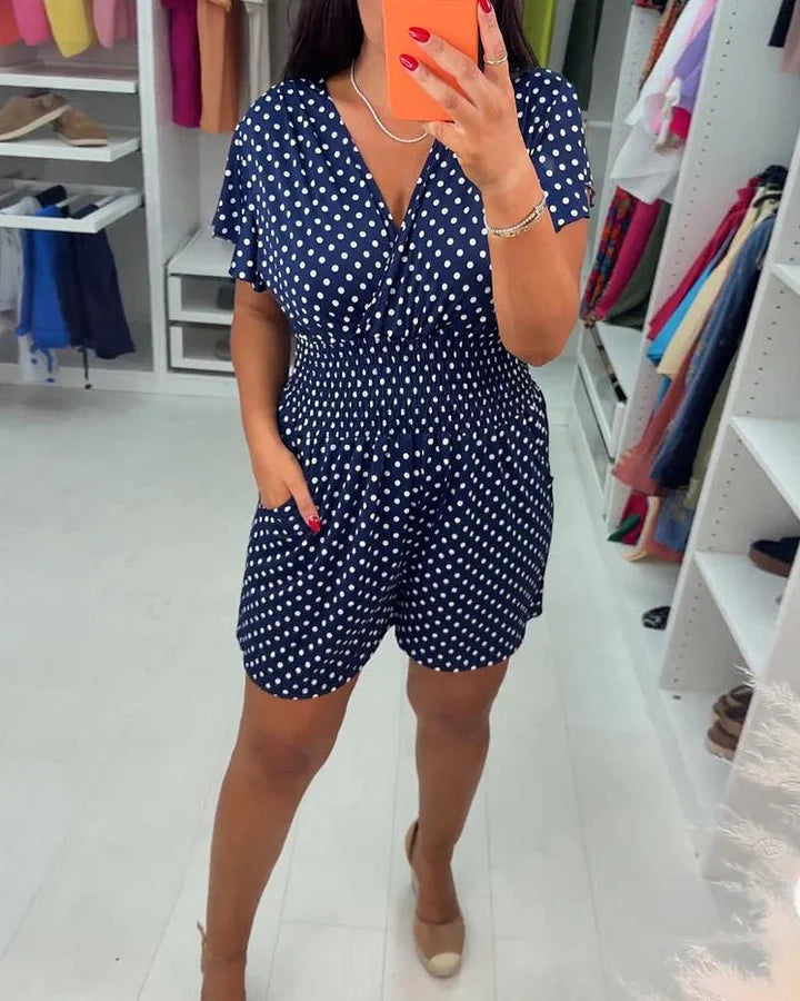 Peyton - Casual Short Sleeve And Dot Print Jumpsuit