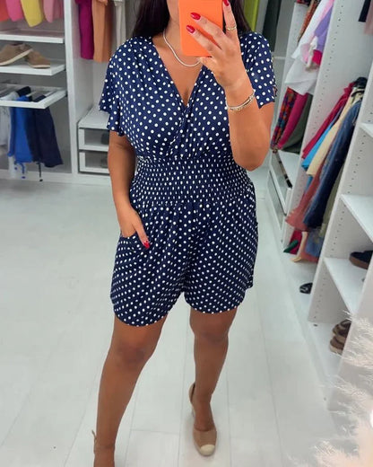 Peyton - Casual Short Sleeve And Dot Print Jumpsuit