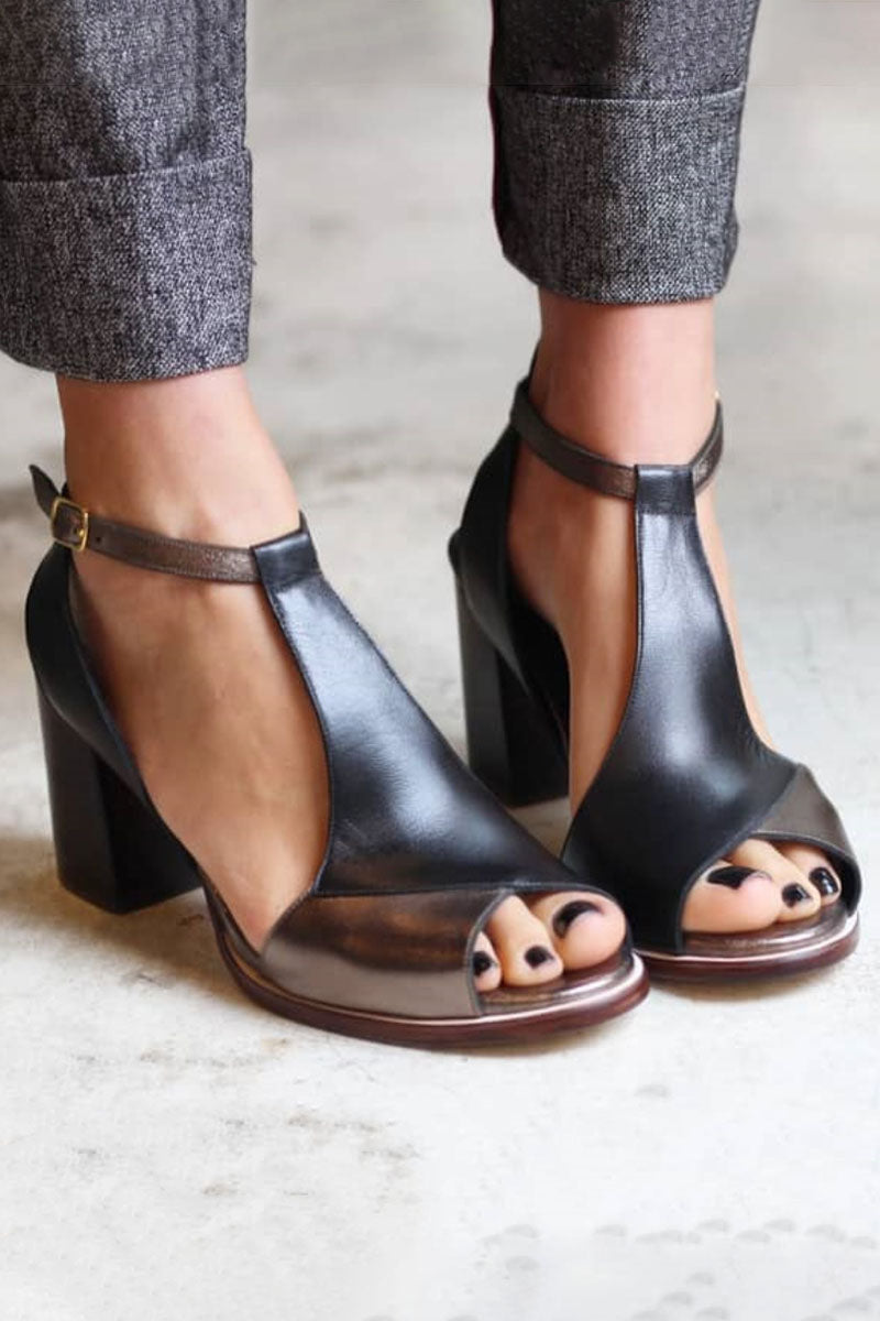 Nadaria | Black patchwork peep toe heeled sandals