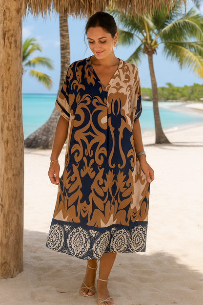 Rilana - V-Neck And Loose Printed Midi Dress