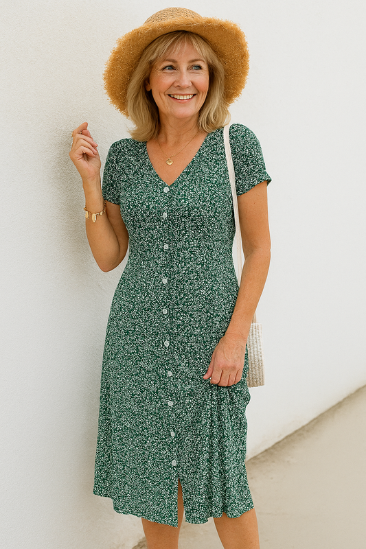 Rayella - V-Neck And Button-Down Midi Dress