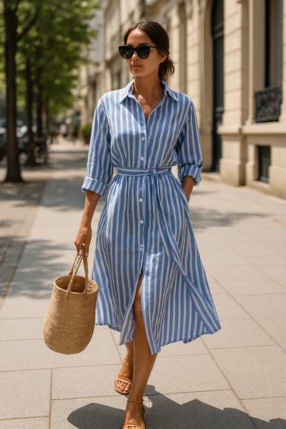 Reenata - Striped Dress With Collar