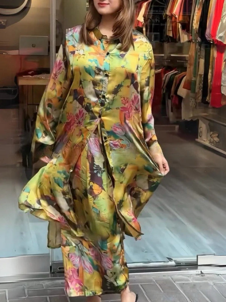 Quenira - Flowing Shirt Dress 2 Piece Set