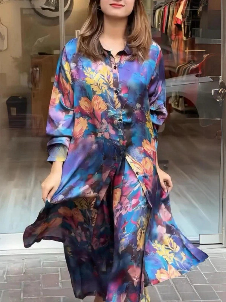 Quenira - Flowing Shirt Dress 2 Piece Set