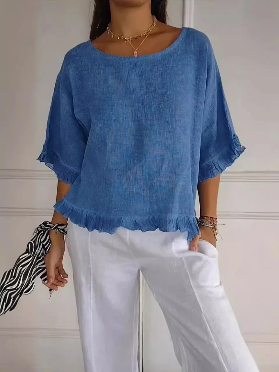 Patsy - Round Neck Linnen Blouse