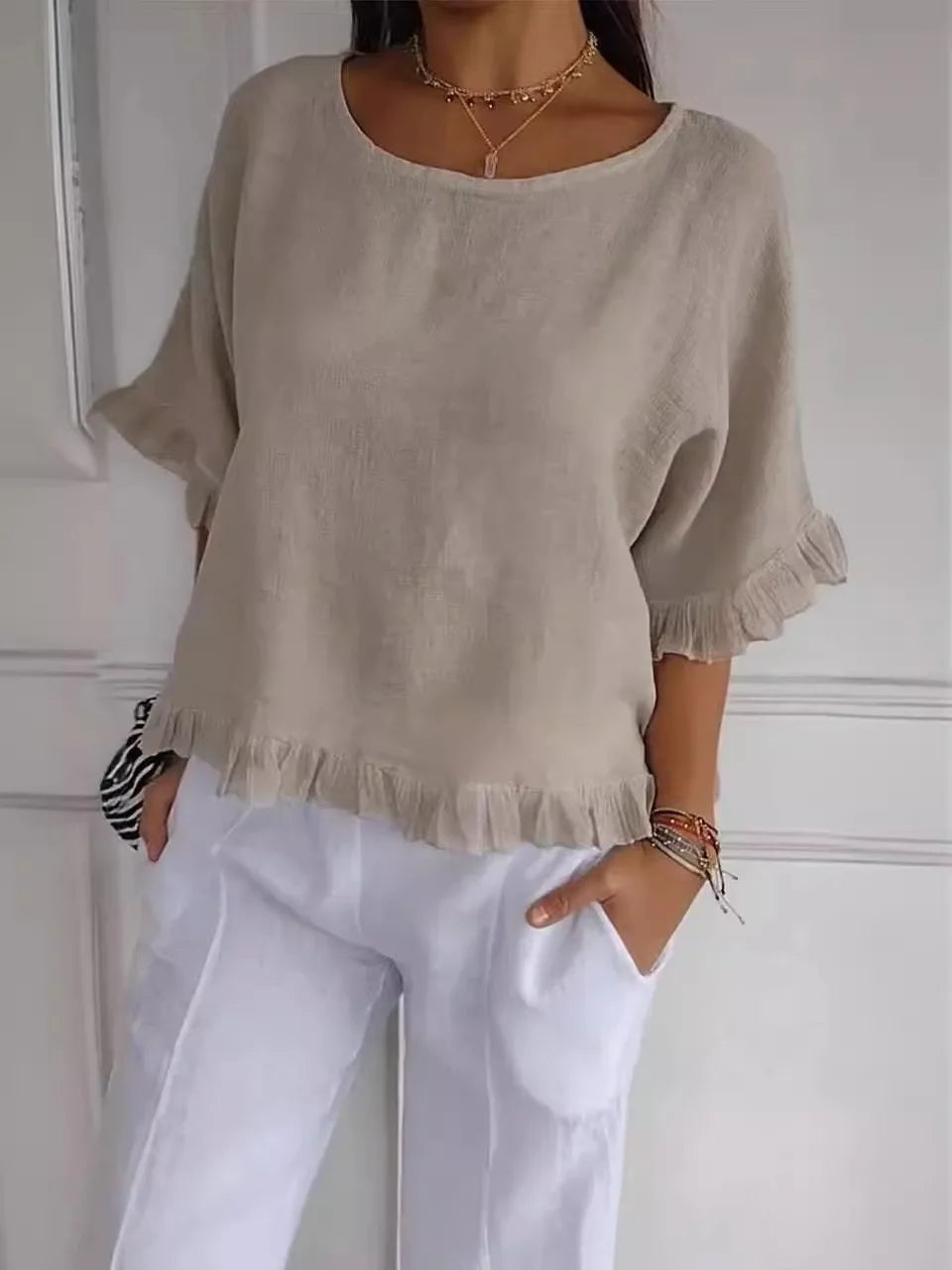 Patsy - Round Neck Linnen Blouse