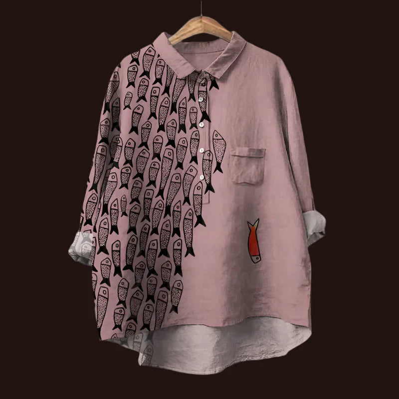 Saioa - Comfortable Vintage Shirt With Fish Print
