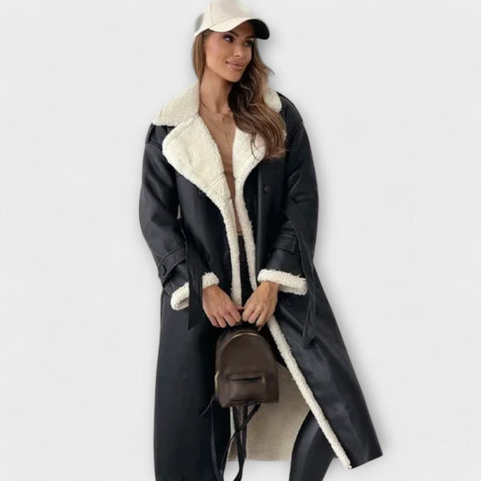 Maria – Classic Long Jacket with Cozy Fleece Lining and Teddy Collar