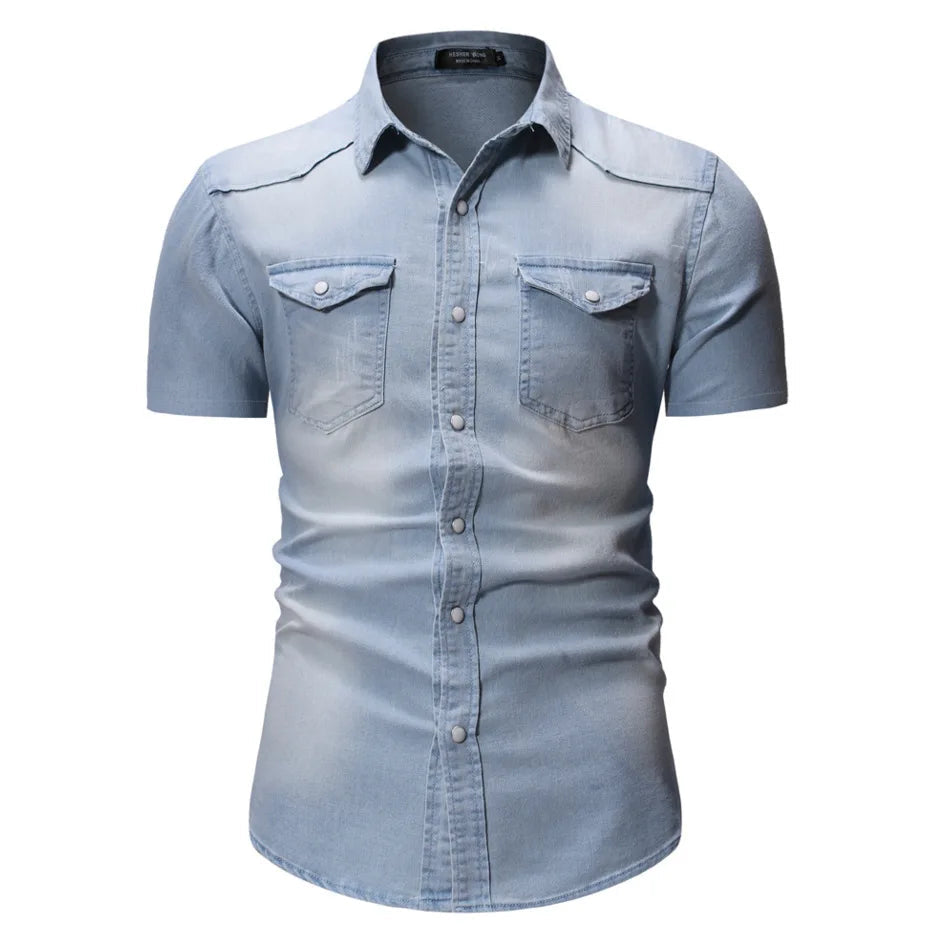 Sean - Short Sleeve Denim Shirt With Pockets