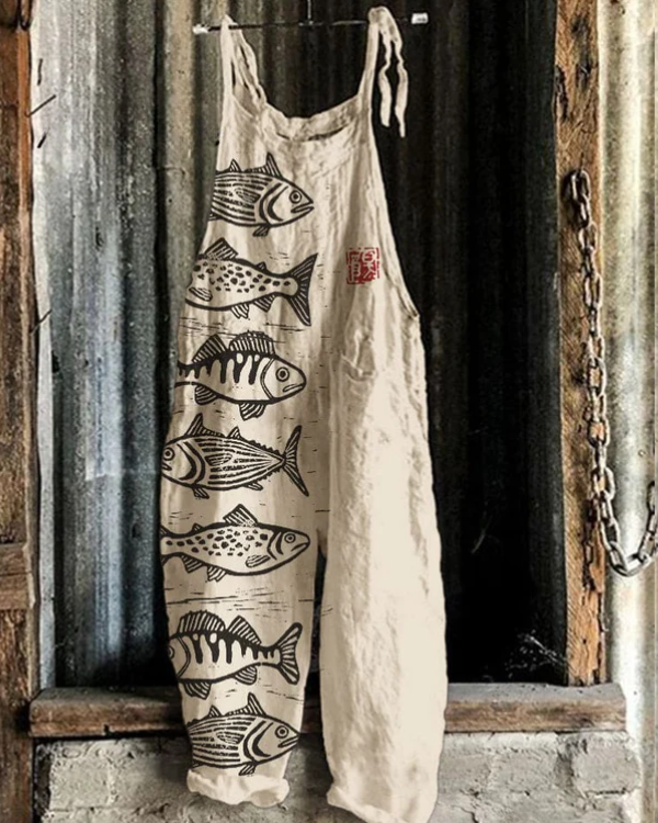 Afra - Vintage Jumpsuit With Fish Print