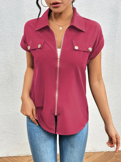 Alfano - Elegant Short Sleeve Blouse With Zipper