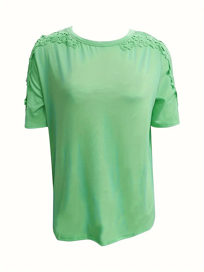 Ancuta - Elegant Summer Short Sleeve T Shirt With Lace