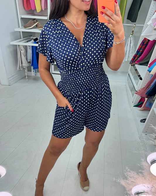 Peyton - Casual Short Sleeve And Dot Print Jumpsuit