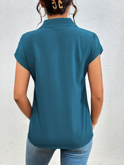 Alfano - Elegant Short Sleeve Blouse With Zipper