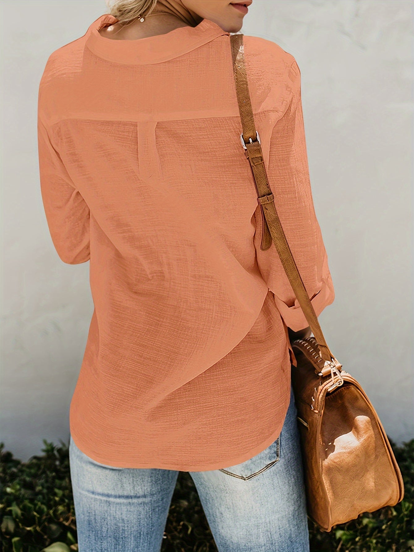 Priscilla - Long Sleeve V-Neck Blouse With Button Front